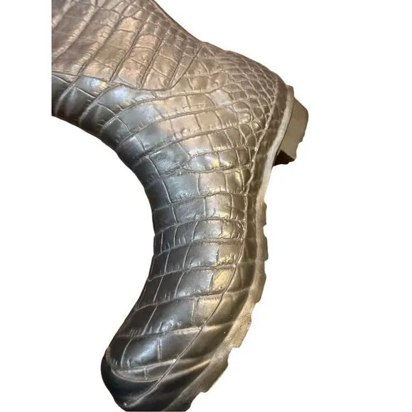 Hunter x Jimmy Choo Croc Wellington Special Edition Boots Size US 7 Dark Gray Cr