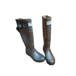 Hunter x Jimmy Choo Croc Wellington Special Edition Boots Size US 7 Dark Gray Cr