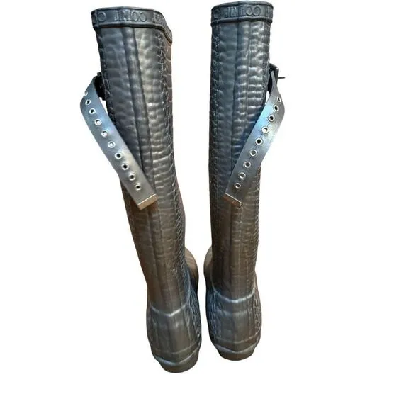Hunter x Jimmy Choo Croc Wellington Special Edition Boots Size US 7 Dark Gray Cr