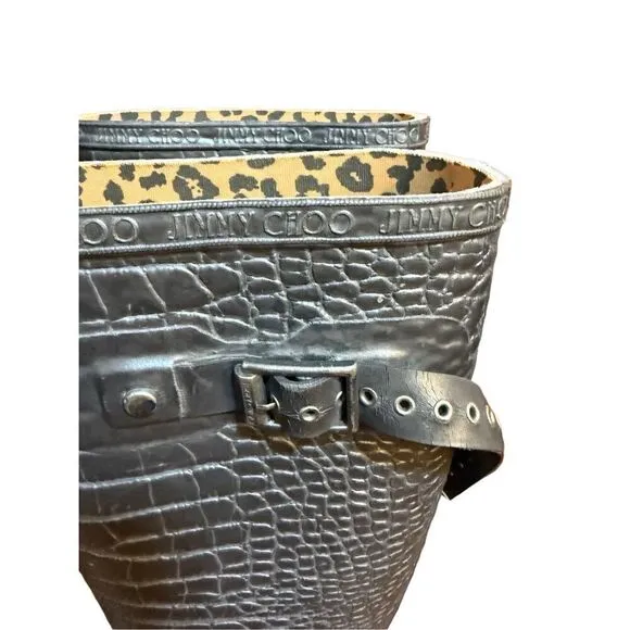 Hunter x Jimmy Choo Croc Wellington Special Edition Boots Size US 7 Dark Gray Cr
