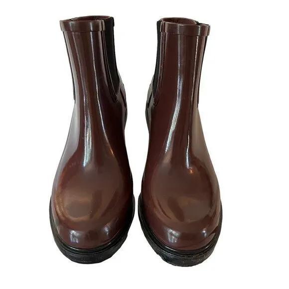 Hunter Heeled Rain Boots Burgundy Size 6.5
