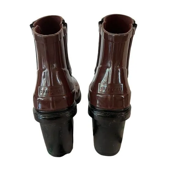 Hunter Heeled Rain Boots Burgundy Size 6.5