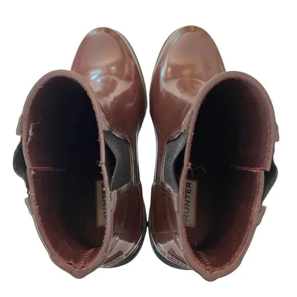 Hunter Heeled Rain Boots Burgundy Size 6.5