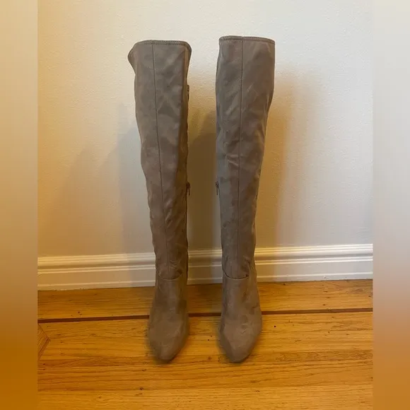 INC International Concepts Knee-High Heeled Boots, Size 8 Taupe Colored Boots