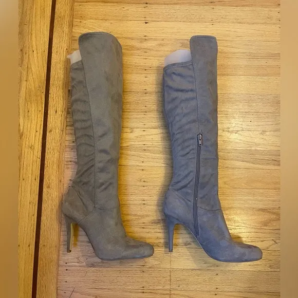 INC International Concepts Knee-High Heeled Boots, Size 8 Taupe Colored Boots