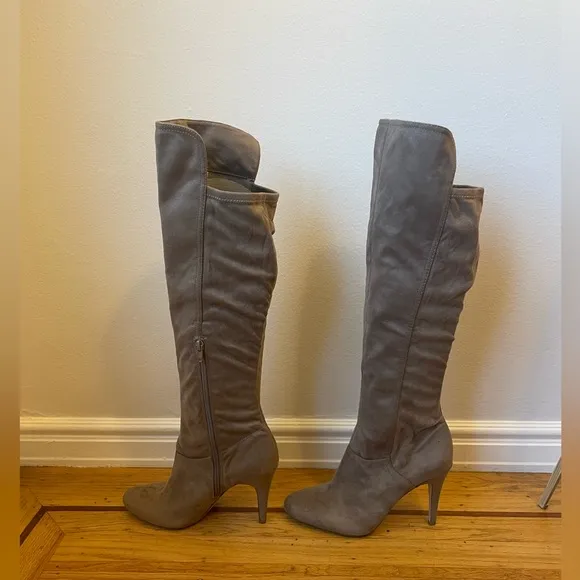 INC International Concepts Knee-High Heeled Boots, Size 8 Taupe Colored Boots