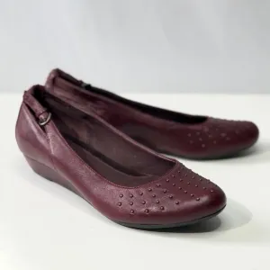 Indigo oxblood studded leather wedge flats 8
