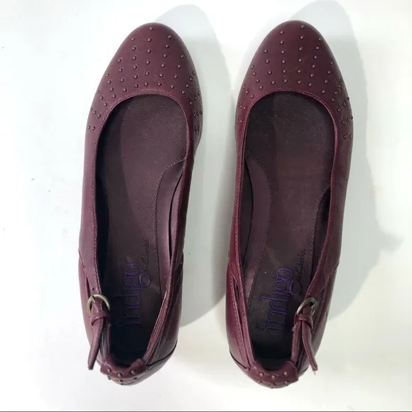 Indigo oxblood studded leather wedge flats 8