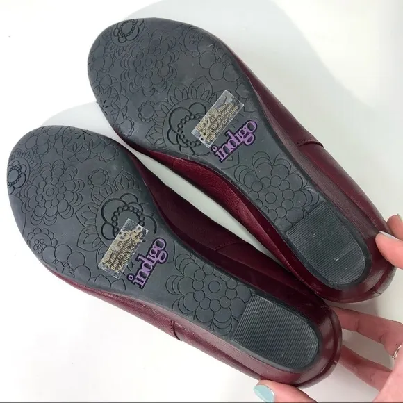 Indigo oxblood studded leather wedge flats 8