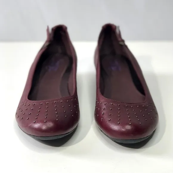 Indigo oxblood studded leather wedge flats 8