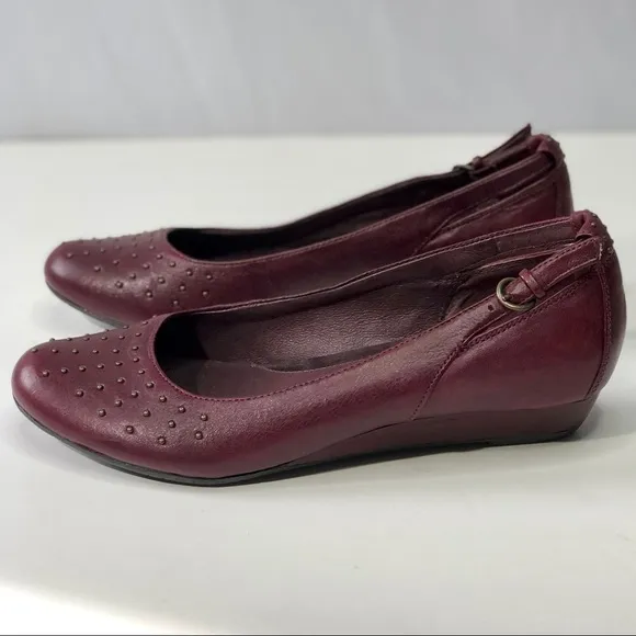 Indigo oxblood studded leather wedge flats 8