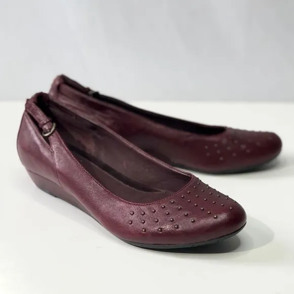 Indigo oxblood studded leather wedge flats 8