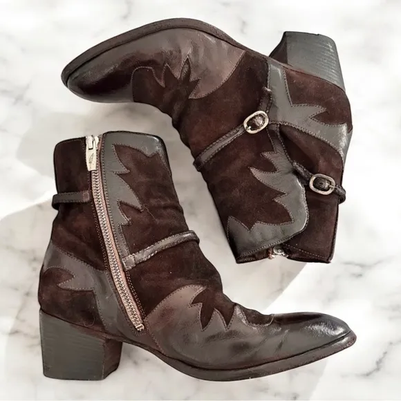 I.N.K. Shoes Vintage Brown Leather and Suede Western Style Booties​