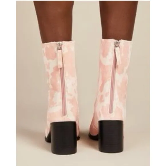 INTENTIONALLY BLANK Pink Moo Cow Hide Ankle Boots Leather Heeled Booties SIZE 11