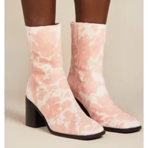INTENTIONALLY BLANK Pink Moo Cow Hide Ankle Boots Leather Heeled Booties SIZE 11