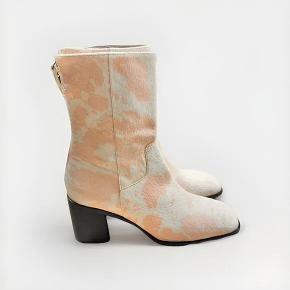 INTENTIONALLY BLANK Pink Moo Cow Hide Ankle Boots Leather Heeled Booties SIZE 11