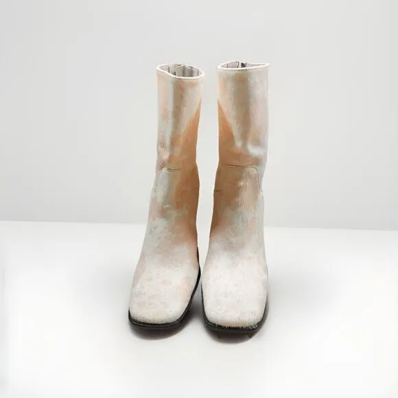 INTENTIONALLY BLANK Pink Moo Cow Hide Ankle Boots Leather Heeled Booties SIZE 11