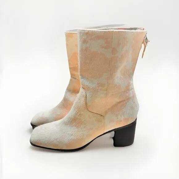 INTENTIONALLY BLANK Pink Moo Cow Hide Ankle Boots Leather Heeled Booties SIZE 11