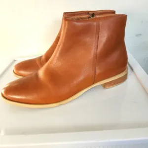 Iona cognac flat leather ankle boots