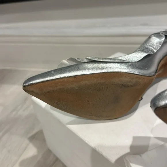 IRO D’Orsay Leather Metallic Silver Ruffle Heel Shoes. Very stylish w/Dust Bag