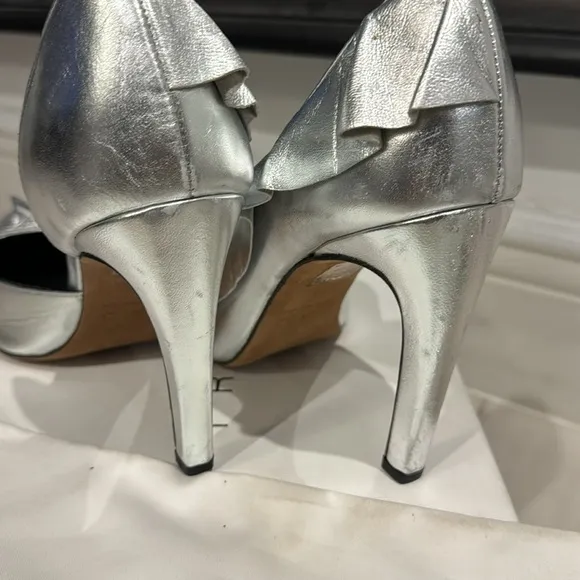 IRO D’Orsay Leather Metallic Silver Ruffle Heel Shoes. Very stylish w/Dust Bag