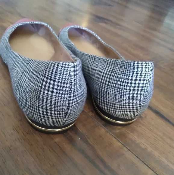 Isaac Mizrahi Glen Plaid and Red Leather Pointed Toe Flats
