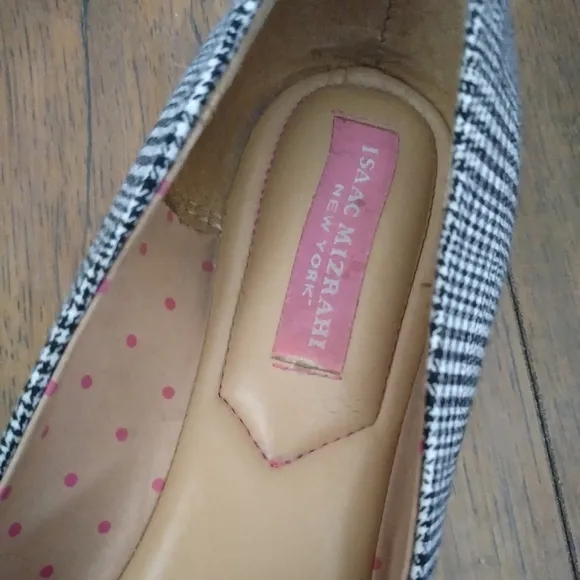 Isaac Mizrahi Glen Plaid and Red Leather Pointed Toe Flats