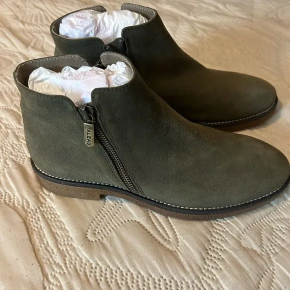 Italeau Foliana Waterproof Women’sOlive Suede Ankle Boots Booties Siz38.5 US 7.5