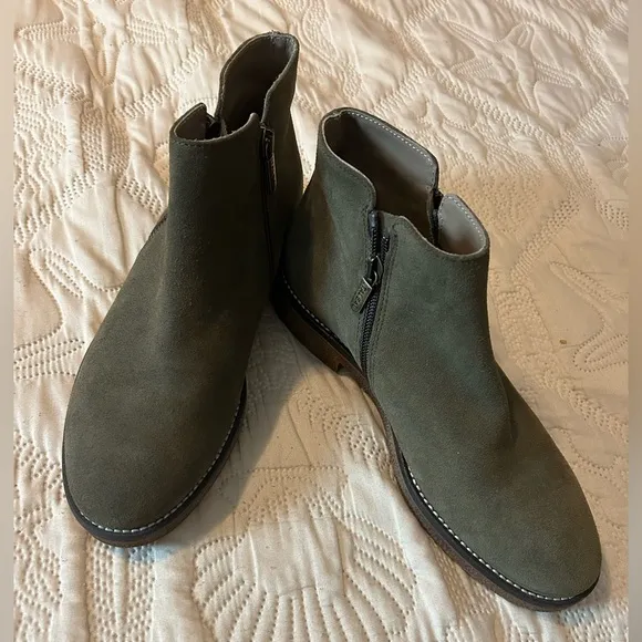 Italeau Foliana Waterproof Women’sOlive Suede Ankle Boots Booties Siz38.5 US 7.5
