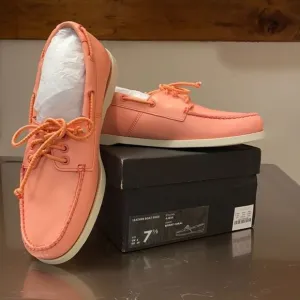 J CREW “Bright Coral” Leather Boat Shoes