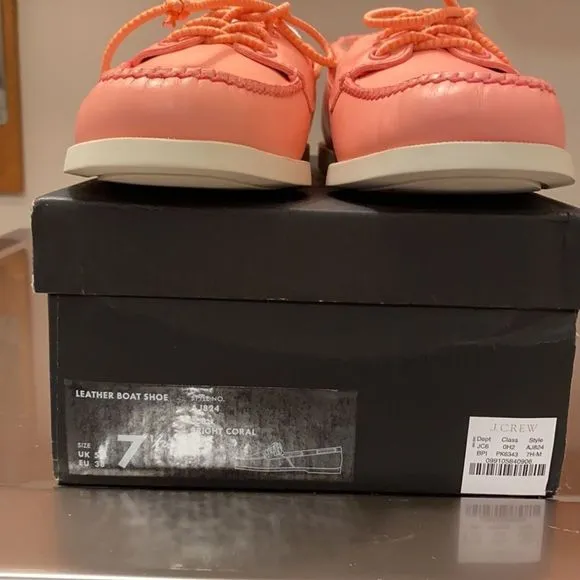 J CREW “Bright Coral” Leather Boat Shoes