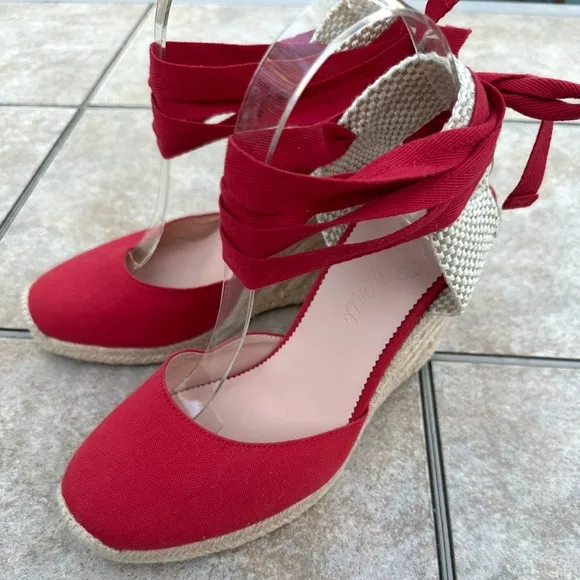 J. Crew canvas ankle-wrap espadrille wedges