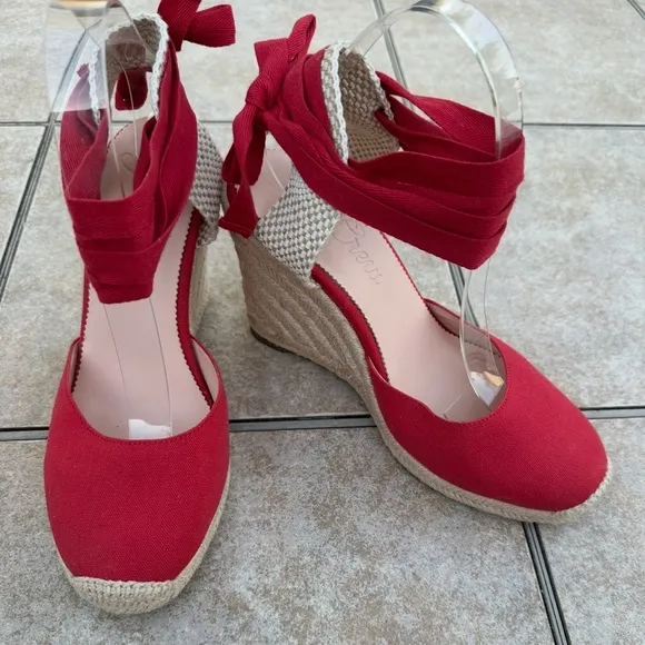 J. Crew canvas ankle-wrap espadrille wedges
