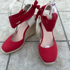 J. Crew canvas ankle-wrap espadrille wedges