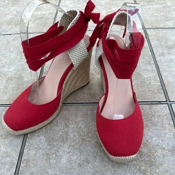 J. Crew canvas ankle-wrap espadrille wedges