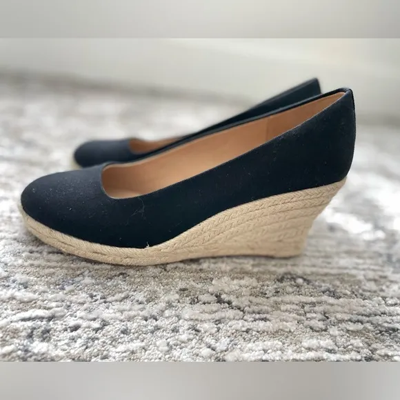 J. Crew Canvas Espadrille Wedges in Black and Beige Rope Size 9 Style #AL003