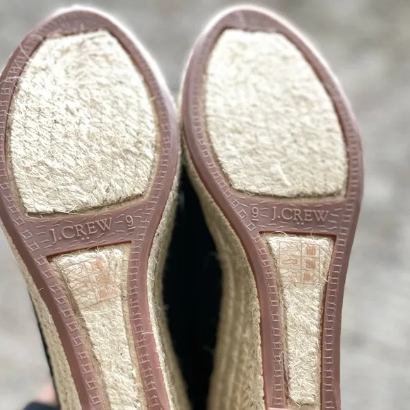 J. Crew Canvas Espadrille Wedges in Black and Beige Rope Size 9 Style #AL003