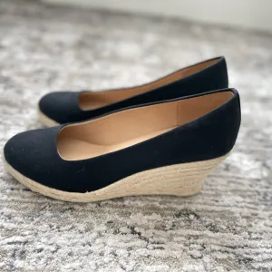 J. Crew Canvas Espadrille Wedges in Black and Beige Rope Size 9 Style #AL003