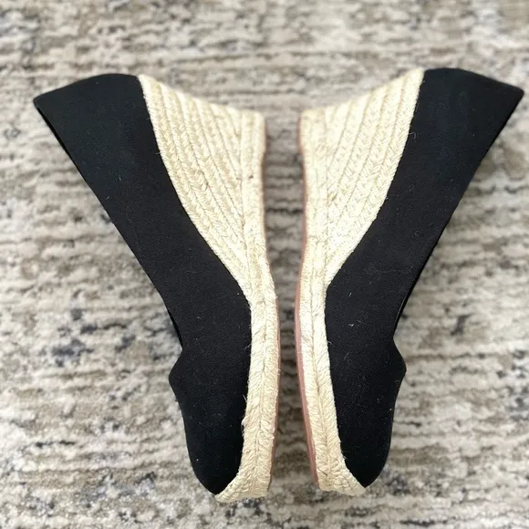 J. Crew Canvas Espadrille Wedges in Black and Beige Rope Size 9 Style #AL003