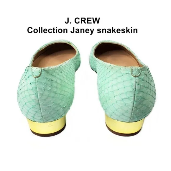 J. CREW Collection Janey snakeskin mint green flats.* Size 7 1/2 *