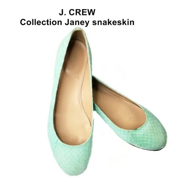 J. CREW Collection Janey snakeskin mint green flats.* Size 7 1/2 *
