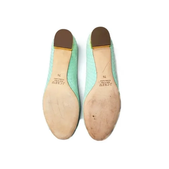 J. CREW Collection Janey snakeskin mint green flats.* Size 7 1/2 *