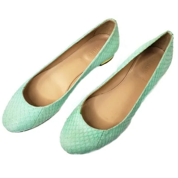 J. CREW Collection Janey snakeskin mint green flats.* Size 7 1/2 *