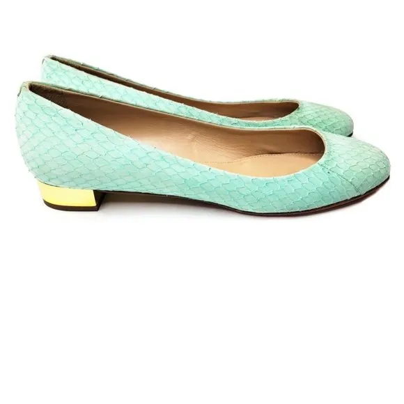 J. CREW Collection Janey snakeskin mint green flats.* Size 7 1/2 *