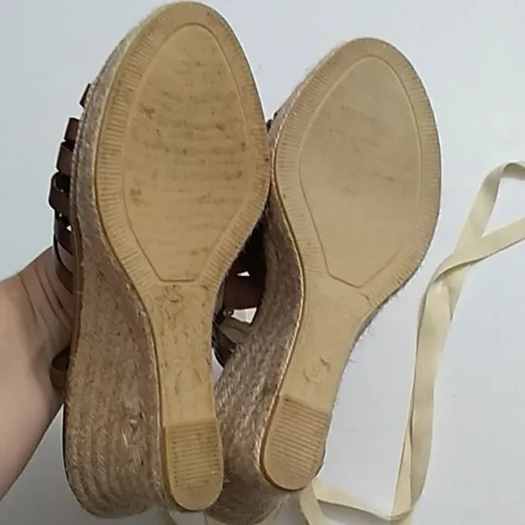 J. Crew Espadrille Wedges Brown Ankle Wrap Strap, Size - 9