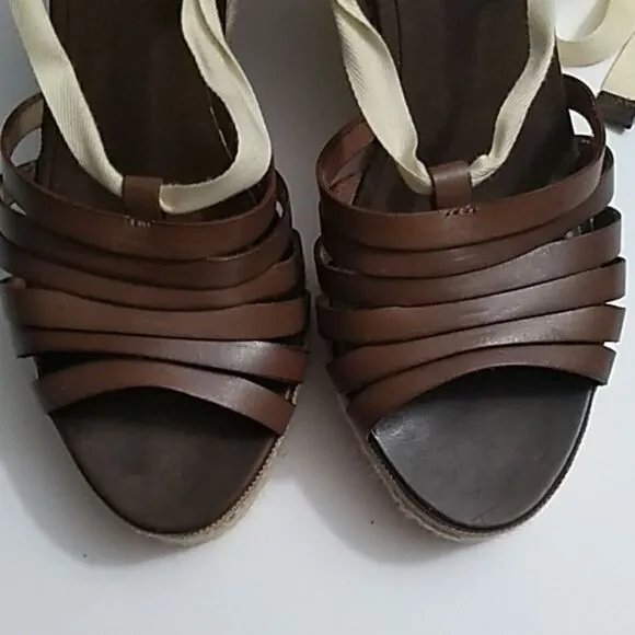 J. Crew Espadrille Wedges Brown Ankle Wrap Strap, Size - 9