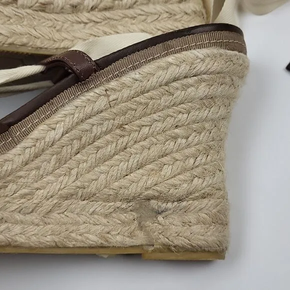 J. Crew Espadrille Wedges Brown Ankle Wrap Strap, Size - 9