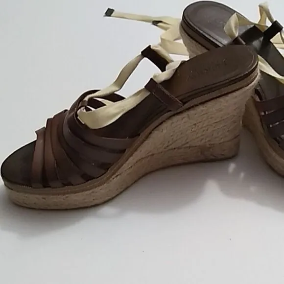 J. Crew Espadrille Wedges Brown Ankle Wrap Strap, Size - 9
