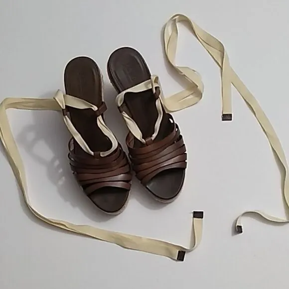 J. Crew Espadrille Wedges Brown Ankle Wrap Strap, Size - 9