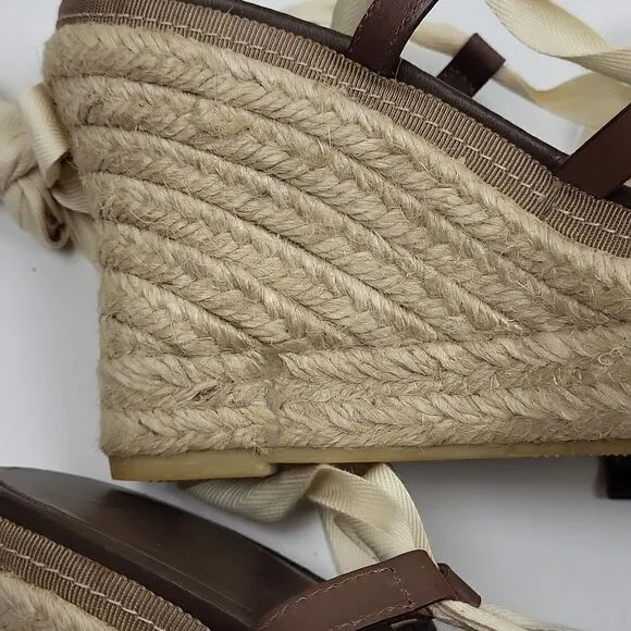 J. Crew Espadrille Wedges Brown Ankle Wrap Strap, Size - 9
